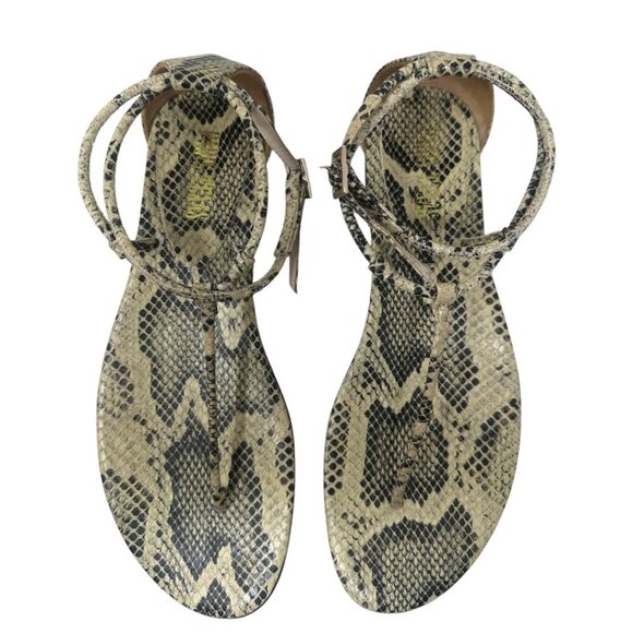 Paris Texas Jacky Python Printed Leather Thong Ankle Strap Flat Sandals Size 9.5 - Picture 4 of 13